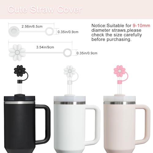 6 Pcs Accessories for Stanley Cup 20-40oz,2 Straw Covers,2 Replacement Straws,1 Straw Brush,1 Boot Included, SIlicone Straw Cover Caps Topper (Black)