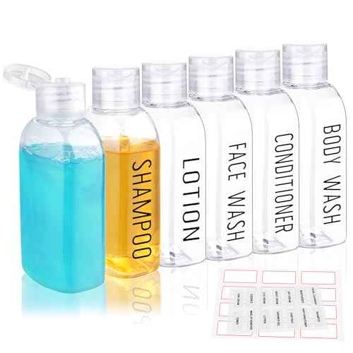 Travel Bottles for Toiletries 6 PCS 3.4oz/100ml Travel Size Containers Plastic Lotion Bottle TSA Approved Leak Proof Squeeze Bottles with Flip Cap for Toiletries, Shampoo & Lotion (Clear)