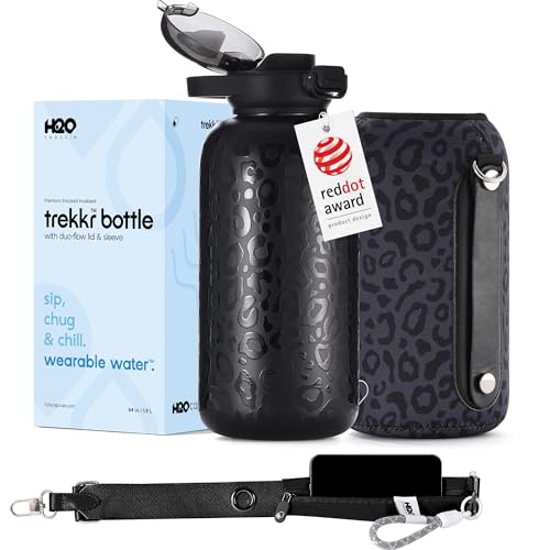H2O Capsule Half Gallon Insulated Water Bottle With Straw - Stainless Steel Thermos Water Bottle With Sipping/Chugging Lid & Shoulder Strap For Storage - 64 oz Vacuum Flask, Hot Cold (Black Leopard)