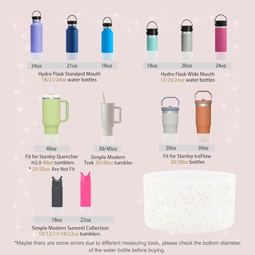 WORBSS Glitter Silicone Boot Sleeve for Stanley Cup H2.0 40oz Accessories & Hydro Flask 18-24oz with 2.85-3.0 inch Anti Slip Bottom Cover Bumper for Water Sport Bottles Personalized Identification