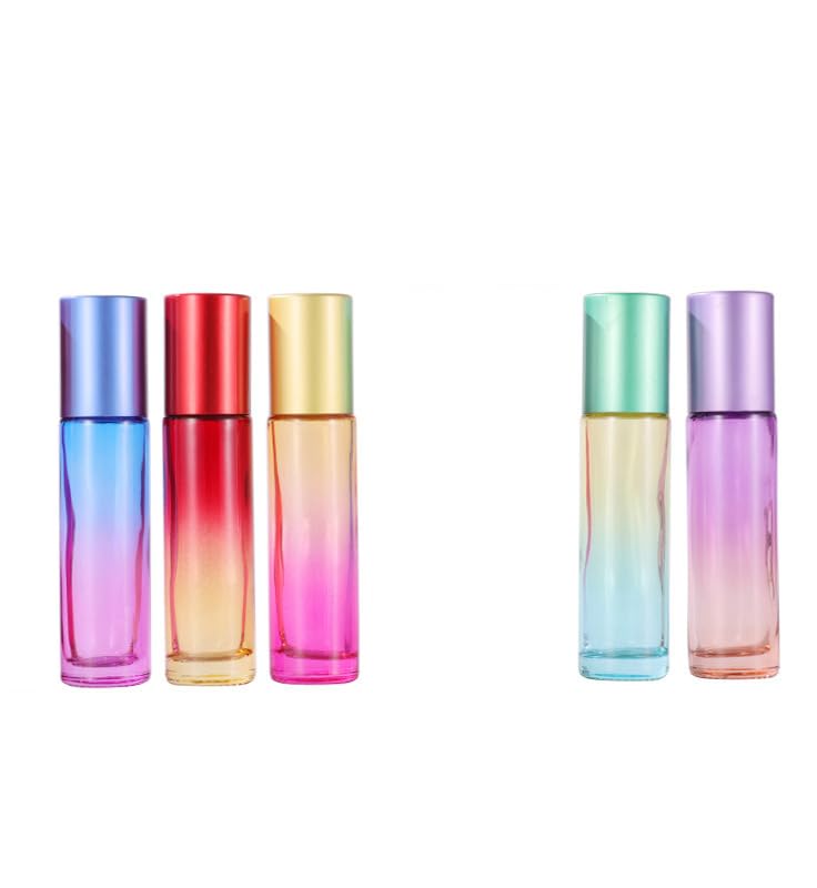 YORROR 10 Packs 10ml Gradient Color Essential Oil Roller Bottles,Thick Glass Empty Refillable Roll On Bottles with Stainless Steel Roller Balls for Travel,Fragrance,Perfume, Essential Oil (Purple)