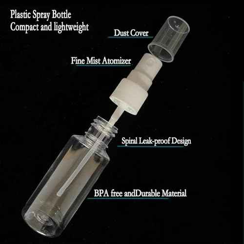 Small Spray Bottle, Clear Empty Mini Travel Plastic Bottle. Premium spray bottles for perfumes and cosmetics. 2 * 1oz, 2 * 1.7oz. (4 Pack)