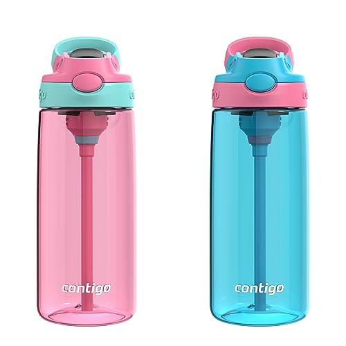 Contigo Aubrey Kids 20oz Cleanable Water Bottle with Silicone Straw, Spill-Proof Lid, Eggplant - Dishwasher Safe and Ideal for Everyday Use