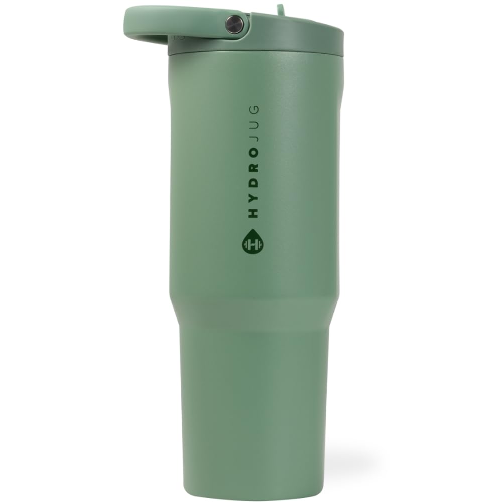 HydroJug Sport - Stainless Steel Tumbler with Straw, Vacuum Insulated, 40oz Leakproof Water Bottle, Ergonomic Design, Reusable, Dishwasher Safe, Rubber Base, Durable for Gym or Outdoors, Sage