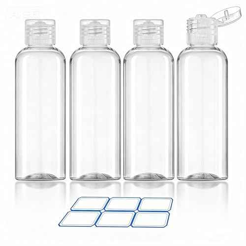 4 Pack 3.4 Oz (100ml) TSA Approved Travel Bottles for Toiletries, Leak Proof Plastic Travel Essentials Accessories with Labels