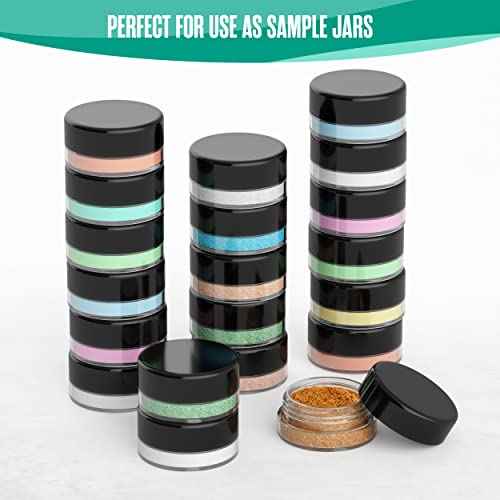 Houseables 3 Gram Jar, 3 ML Jar, BPA Free, Black, 2000 Pack, Cosmetic Empty Container, Plastic, Round Pot, Screw Cap Lid, Small Tiny 3g Bottle, for Make Up, Eye Shadow, Nails, Powder, Paint