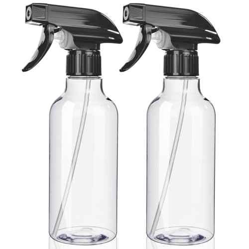 Spray Bottles 2-Pack, 10 Oz, Mist & Stream, Heavy Duty Spraying Empty Water Sprayer Bottle, BPA Free Plastic Refillable Containers for Cleaning Solutions, Plants, Hair, Essential Oils (Clear)