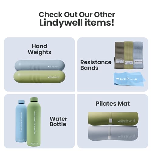 Lindywell Home Pilates Equipment -3 Colors Fabric Resistance Bands, Insulated Stainless Steel Water Bottle, 2LB Hand Weights - Complete Women & Men Exercise Workout Kit for Training & Hydration