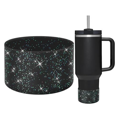 WUQID Protective Bling Silicone Boot Sleeve, Compatible with Stanley Tumbler 20-40oz & Hydro Flask Bottle 12oz-24oz, Glitter Reduces Dents Sleeve Cover for More Bottles/Tumblers Bottom of 2.83-2.95in