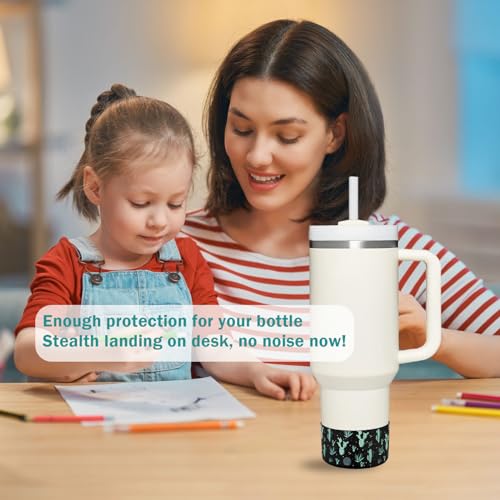 2 Pcs Tumbler Bottom Protector Boot for Stanley Quencher Adventure 40oz & Stanley IceFlow 20oz 30oz and Compatible with Hydro Flask Water Bottle 12oz 21oz 24oz Stealth Landing (Black cactusx2)