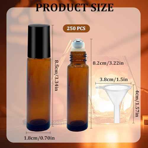 250 Pcs Essential Oil Roller Bottles 10ml Empty Glass Roller Bottles with Stainless Steel Roller Balls Protection Leakproof with 5 Funnel for Travel, Roller Balls For Essential Oils(Brown)