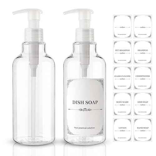 Plastic Soap Dispenser Empty Pump Bottles 16.9oz 2 Pack Refillable Liquid Hand Soap Bottle with Leak-Proof Pump for Kitchen, Bathroom, Office Clear