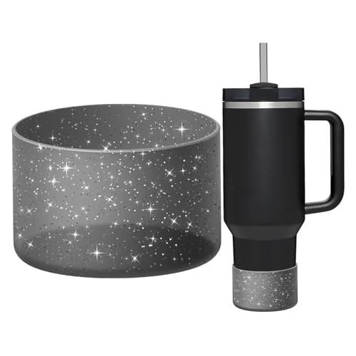 WUQID Protective Bling Silicone Boot Sleeve, Compatible with Stanley Tumbler 20-40oz & Hydro Flask Bottle 12oz-24oz, Glitter Reduces Dents Sleeve Cover for More Bottles/Tumblers Bottom of 2.83-2.95in