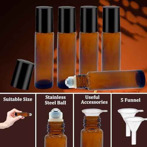 250 Pcs Essential Oil Roller Bottles 10ml Empty Glass Roller Bottles with Stainless Steel Roller Balls Protection Leakproof with 5 Funnel for Travel, Roller Balls For Essential Oils(Brown)