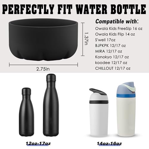 VIKIZUES Silicone Boot Compatible with Owala Kids Water Bottle 14/16 oz & S'well 17oz Water Bottle and More 12/17 oz Stainless Steel Water Bottles, Anti-Slip Bottom Protector Sleeve (Pink)