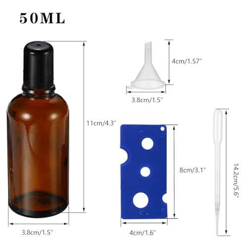 50ML Roller Bottles for Essential Oil, 3 Pack Empty Amber Glass Roller Bottle for Perfume Oil, Roll on Bottles with Stainless Steel Roller Balls, Opener, Funnel and Dropper