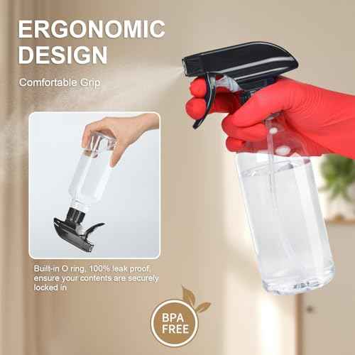 Spray Bottles 2-Pack, 10 Oz, Mist & Stream, Heavy Duty Spraying Empty Water Sprayer Bottle, BPA Free Plastic Refillable Containers for Cleaning Solutions, Plants, Hair, Essential Oils (Clear)
