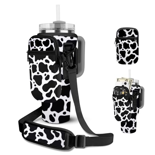 Watter Bottle Carrier Bag with Detachable Pocket Compatible with Stanley& Simple Morden 40oz Tumbler with Handle,Water Cup Holder with Adjustable Shoulder Strap& Carabiner for Stanley Cup Accessories
