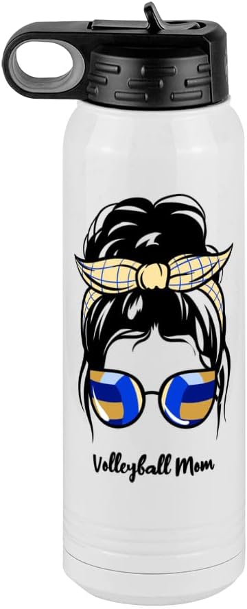 Volleyball Mom Water Bottle, Messy Bun, White 30 oz Polar Camel with Straw Lid, Stainless Steel, Vacuum Insulated