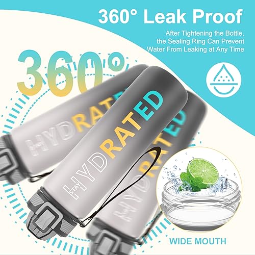 QLUR Water Bottle with Straw, 27 oz Motivational Water Bottles with Time Marker to Drink, Tritan BPA Free, 800ml Sports Water Bottle with Carry Strap LeakProof for School Fitness Outdoor (1Pack)