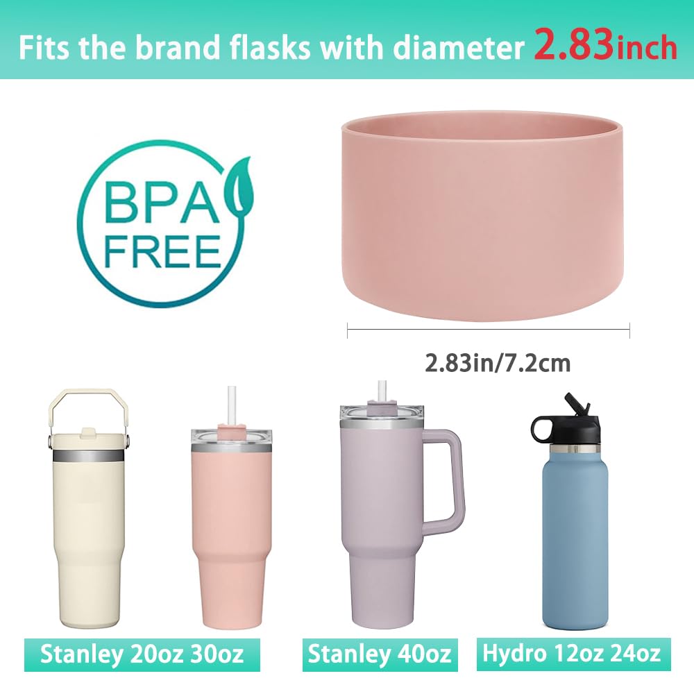 WK IEASON 2 Pcs Tumbler Bottom Protector Boot for Stanley Quencher Adventure 40oz & Stanley IceFlow 20oz 30oz and Compatible with Hydro Flask Water Bottle 12oz 21oz 24oz (Chambray/pink dusk)