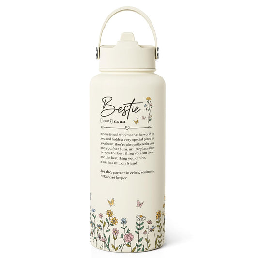 Best Friend Water Bottle 32oz Stainless Steel with Lid & Straw, Bestie Insulated Bottles for Women Girls Female Friends Sisters, Gifts Ideas for Birthday Christmas