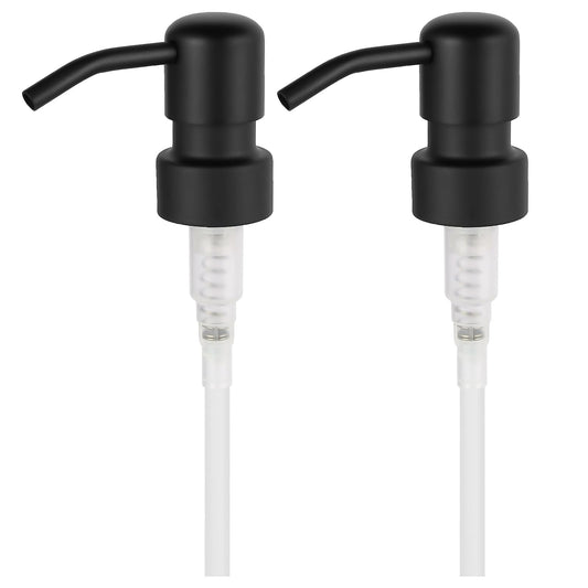2PCS Stainless Steel Black Soap and Lotion Dispensers Pump Replacement,Smooth Action Replacement for Round 1.1in (28 mm) Neck Bottles,Rust Proof&Leak Proof