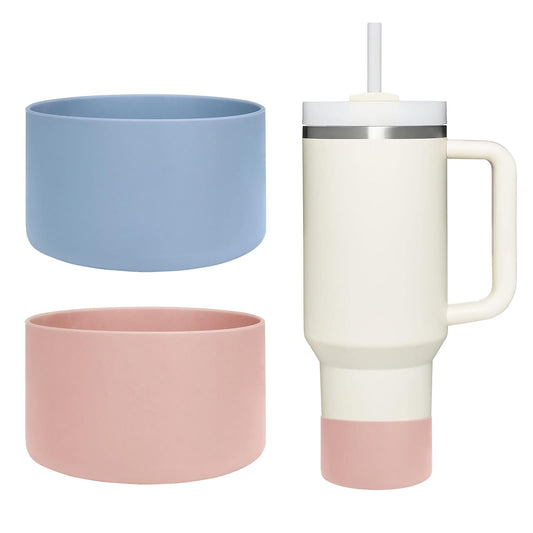 WK IEASON 2 Pcs Tumbler Bottom Protector Boot for Stanley Quencher Adventure 40oz & Stanley IceFlow 20oz 30oz and Compatible with Hydro Flask Water Bottle 12oz 21oz 24oz (Chambray/pink dusk)