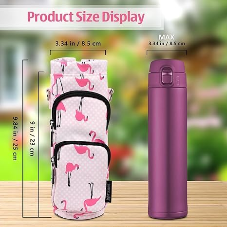 Betsey Johnson Insulated Water Bottle Pouch Holder Carrier Crossbag with Adjustable Shoulder Strap - Lightweight Polyester Accessories with Pockets Good for Hiking Travelling Sports (Flamingo Strut)