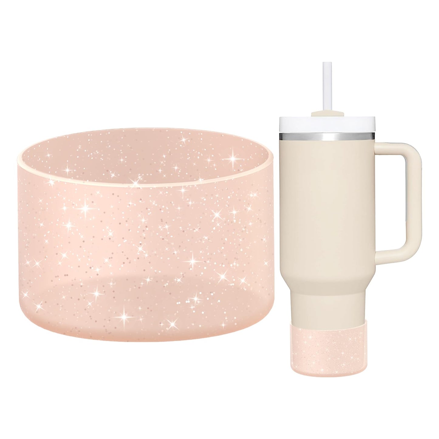 WUQID Protective Bling Silicone Boot Sleeve, Compatible with Stanley Tumbler 20-40oz & Hydro Flask Bottle 12oz-24oz, Glitter Reduces Dents Sleeve Cover for More Bottles/Tumblers Bottom of 2.83-2.95in