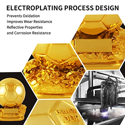 Fubosi 13.77 Inch Ballon d'Or Trophy Football Trophy, Golden Ballon Football Trophy, Best Soccer Trophy Resin Replica with Electroplating Process for Office Decorations Fans Gifts and Birthday Gift