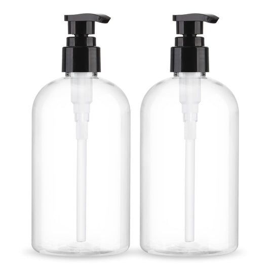 Empty Pump Bottles Dispenser 2 Pack 300ml/10.15oz. Clear Plastic Pump Bottle Dispenser for Essential Oil Soap Lotion Shampoo