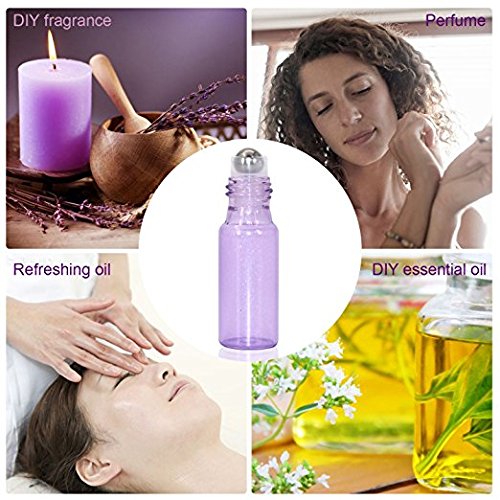Mavogel Essential Oil Roller Bottles - 24 Pack 5ml Pearl Colored Glass Bottles with Stainless Steel Roller Ball, Essential Oil Key Opener and Droppers Included