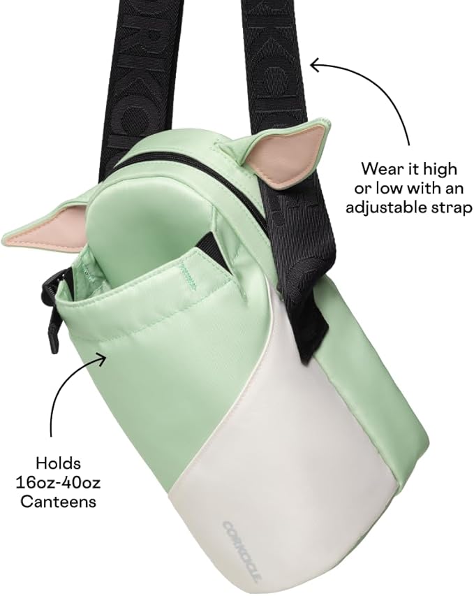 Corkcicle x Star Wars Grogu Crossbody Water Bottle Sling Bag, Fits 16 oz to 40 oz Tumbler – Water Bottle Holder with Strap Securely Holds Bottle, Cards, Phone, & Keys