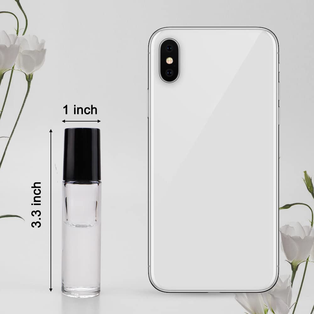 Sungwoo 12 Pack Essential Oil Bottles, 10ml Clear Glass Bottles with Stainless Steel Roller Balls and Caps for Travel, Perfume and Lip Gloss