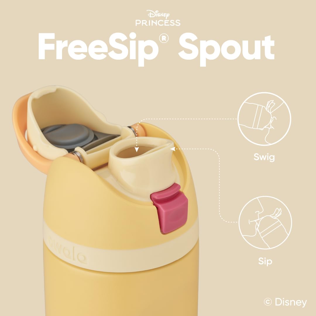 Owala Disney Princess FreeSip Insulated Stainless Steel Water Bottle with Straw for Sports and Travel, BPA-Free Sports Water Bottle, 24 oz, Belle