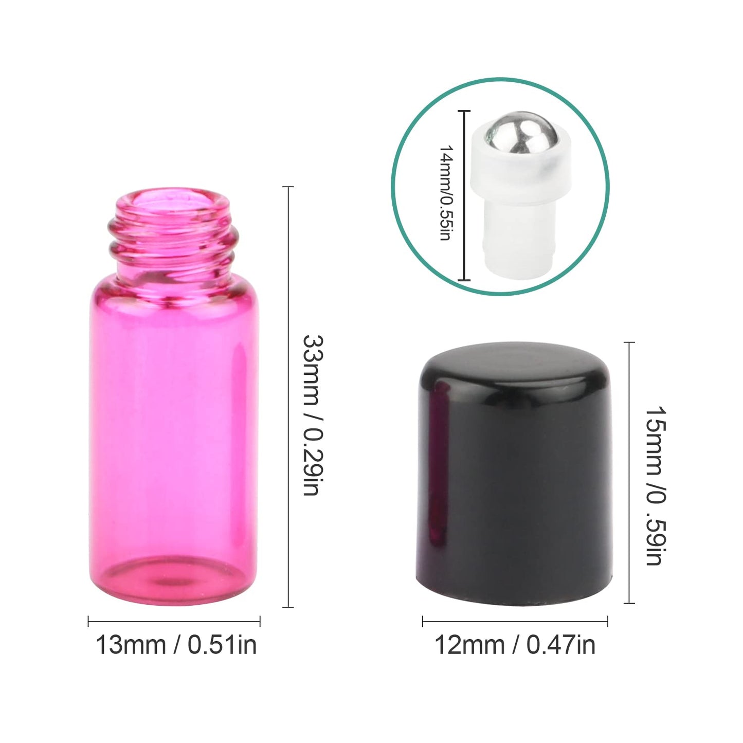 Furnido Pack of 50,3ml Glass Roll on Bottle Mixed Color Sample Test Roller Essential Oil Bottles glass vials With Stainless Steel Roller Balls,Black Plastic Cap For Travel Aromatherapy,Perfume Oils