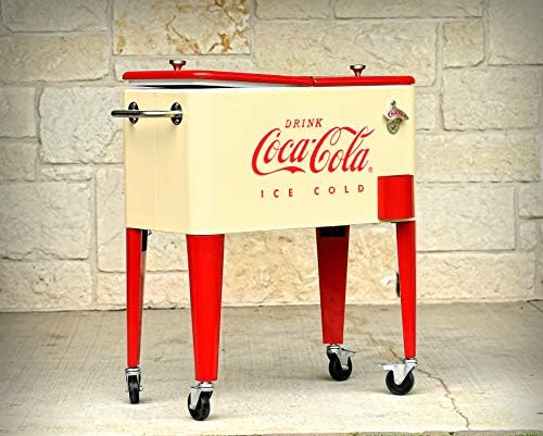 Leigh Country CP 98111 Cream and Red 60 Qt. Coca-Cola Rolling Cooler, Cream & Red