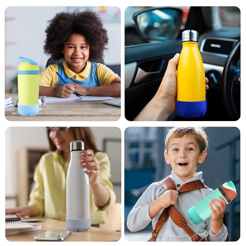 VIKIZUES Silicone Boot Compatible with Owala Kids Water Bottle 14/16 oz & S'well 17oz Water Bottle and More 12/17 oz Stainless Steel Water Bottles, Anti-Slip Bottom Protector Sleeve (Pink)