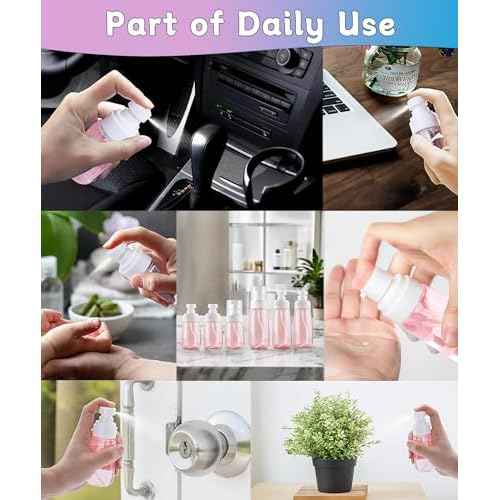 6 Pack Small Spray Bottles - Travel Size 3 Pack 1oz/30ml and 3 Pack 2oz/60ml with 3pcs Funnels, Fine Mist Mini Plastic Refillable Spray Bottles - Pink