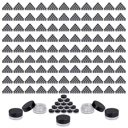 Houseables 3 Gram Jar, 3 ML Jar, BPA Free, Black, 2000 Pack, Cosmetic Empty Container, Plastic, Round Pot, Screw Cap Lid, Small Tiny 3g Bottle, for Make Up, Eye Shadow, Nails, Powder, Paint