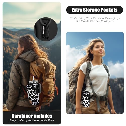 Watter Bottle Carrier Bag with Detachable Pocket Compatible with Stanley& Simple Morden 40oz Tumbler with Handle,Water Cup Holder with Adjustable Shoulder Strap& Carabiner for Stanley Cup Accessories