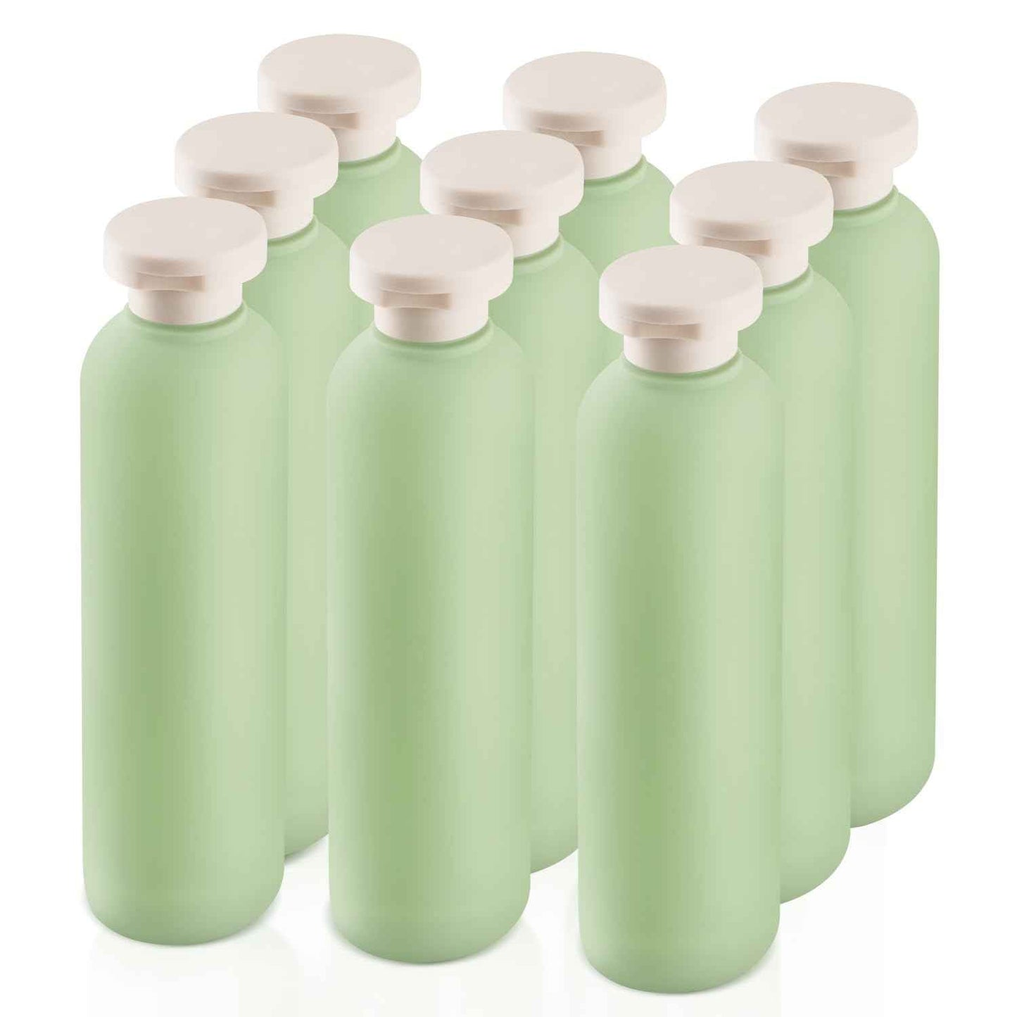 USRommaner 8.8 oz/260ml Plastic Travel Shampoo Bottle,9 Pack Green Empty Refillable Squeeze Bottles with Flip Cap,Lotion Container for Cream,Toiletries,Conditioner-Free Silicone Funnel