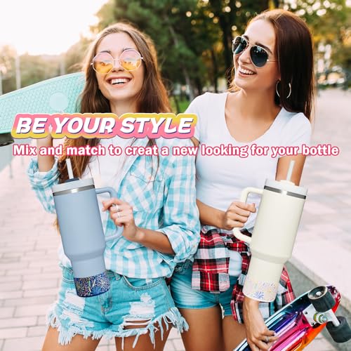 2 Pcs Tumbler Bottom Protector Boot for Stanley Quencher Adventure 40oz & Stanley IceFlow 20oz 30oz and Compatible with Hydro Flask Water Bottle 12oz 21oz 24oz Stealth Landing (Transparent/blue)