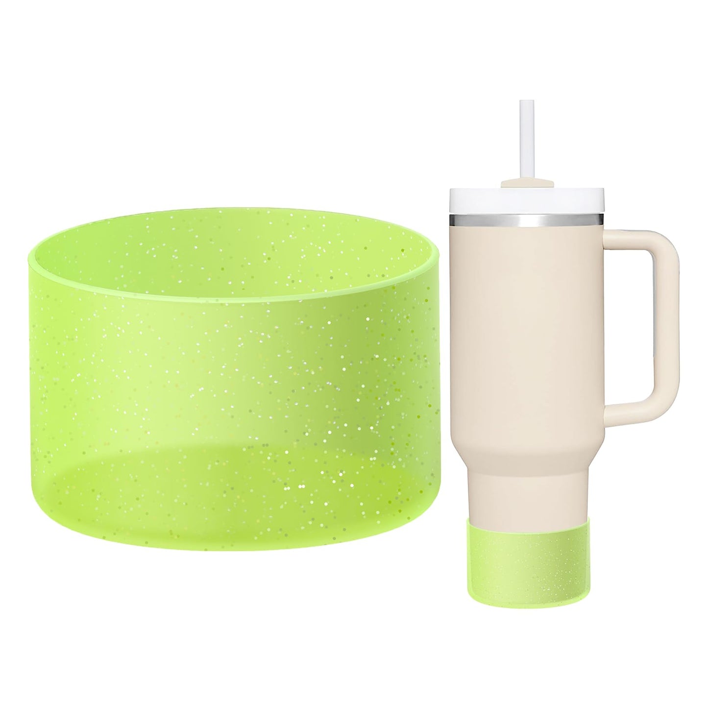 WUQID Protective Bling Silicone Boot Sleeve, Compatible with Stanley Tumbler 20-40oz & Hydro Flask Bottle 12oz-24oz, Glitter Reduces Dents Sleeve Cover for More Bottles/Tumblers Bottom of 2.83-2.95in