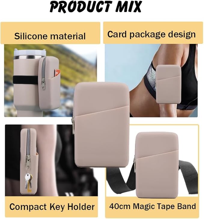 Water Bottle Pouch silicone Gym Tumbler Accessories for Stanley Quencher, IceFlow Simple Modern tumbler20 oz 30 oz 40 oz, with pocket for storage for Phone, Card, Key, Wallet (Mint Green)