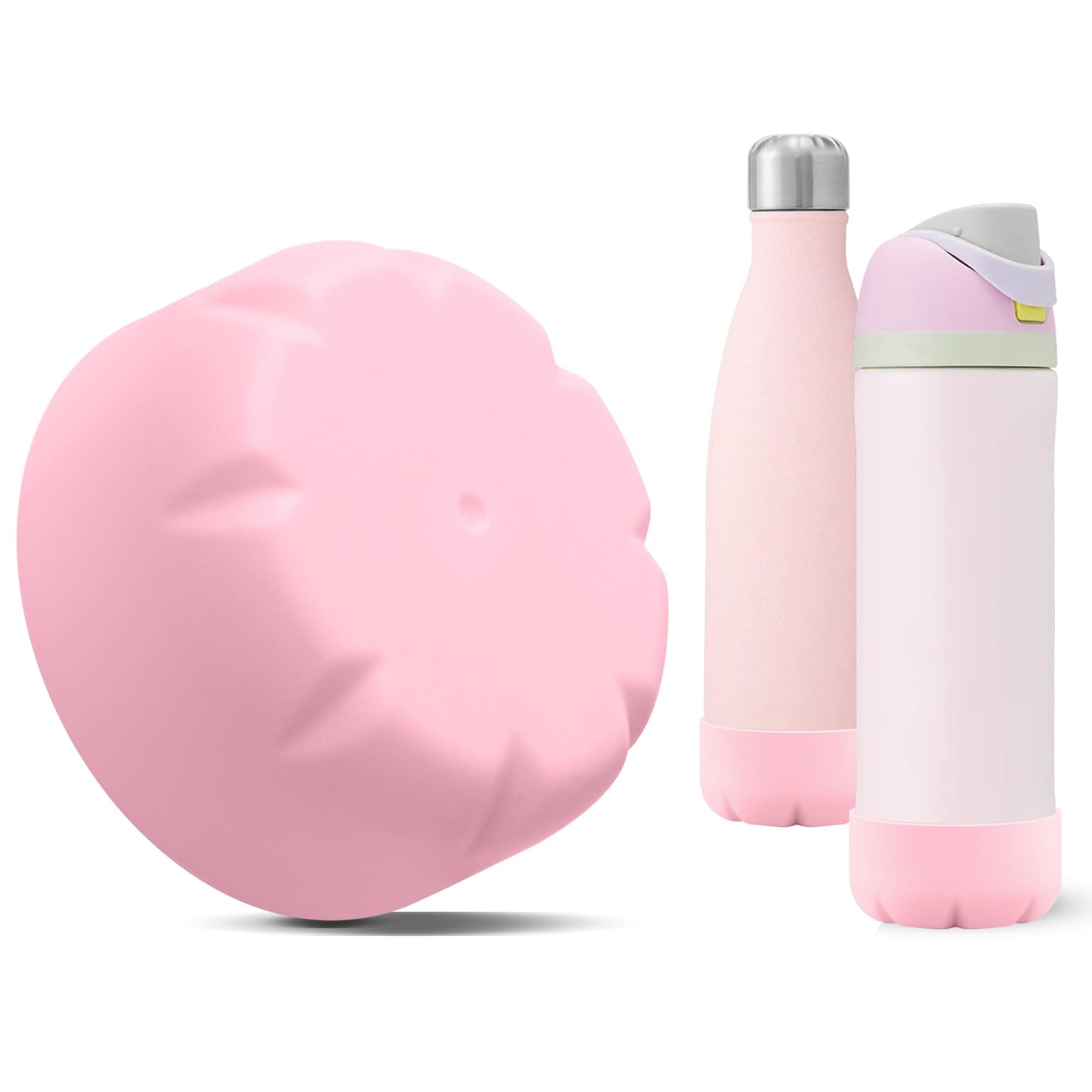 VIKIZUES Silicone Boot Compatible with Owala Water Bottle 24 oz & S'well 25 oz Water Bottle and More 25 oz Stainless Steel Water Bottles, Anti-Slip Bottom Protector Sleeve (Light Pink)
