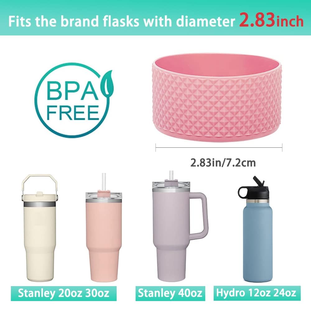 2 Pcs Tumbler Bottom Protector Boot for Stanley Quencher Adventure 40oz & Stanley IceFlow 20oz 30oz and Compatible with Hydro Flask Water Bottle 12oz 21oz 24oz Stealth Landing (Diomond Pink/Fog)