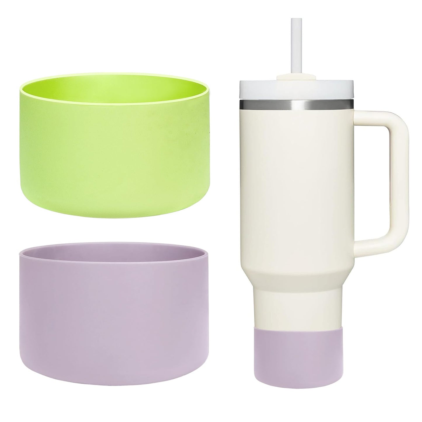 WK IEASON 2 Pcs Tumbler Bottom Protector Boot for Stanley Quencher Adventure 40oz & Stanley IceFlow 20oz 30oz and Compatible with Hydro Flask Water Bottle 12oz 21oz 24oz (Citron/orchid)