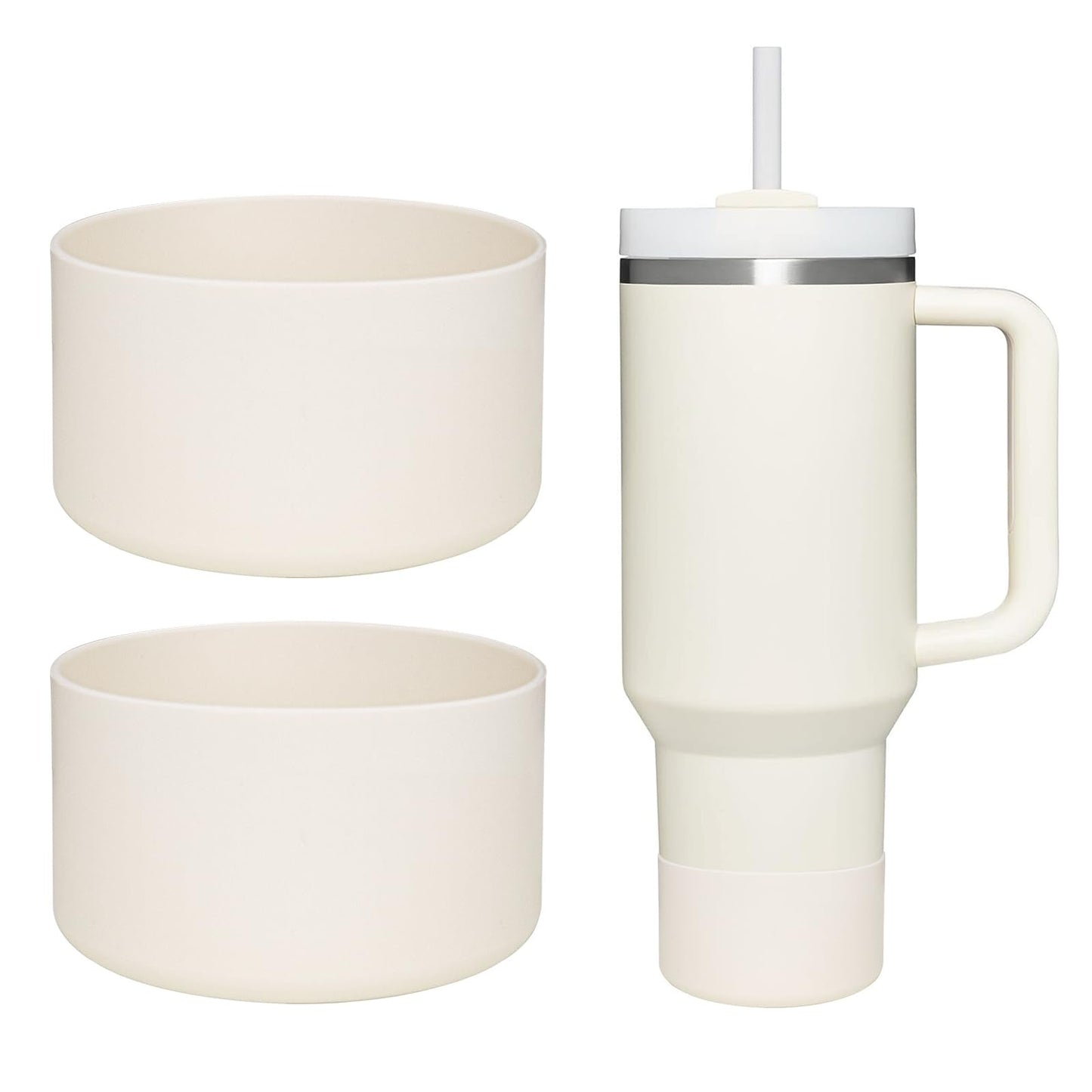 WK IEASON 2 Pcs Tumbler Bottom Protector Boot for Stanley Quencher Adventure 40oz & Stanley IceFlow 20oz 30oz and Compatible with Hydro Flask Water Bottle 12oz 21oz 24oz (Creamx2)